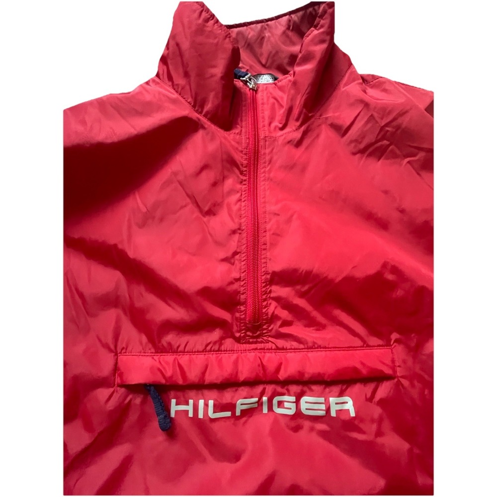 Vintage Y2K Tommy Hilfiger Puffer Jacket Mens‎ L Red 1/2 Zip Pullover